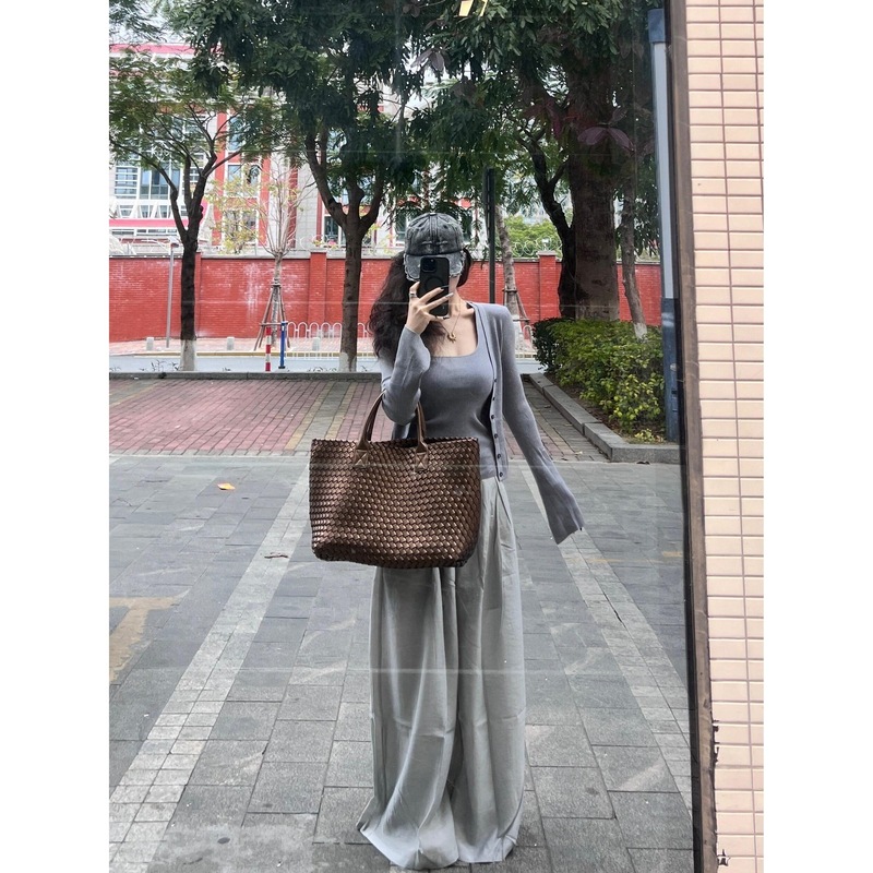 灰色针织吊带外搭开衫两件套女春秋季韩系别致穿搭小个子上衣|undefined