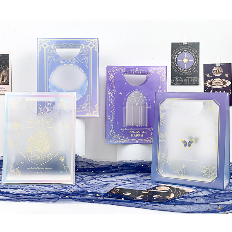 可爱PP透明防水礼品袋七夕情人节高档ins风购物伴手礼手提袋批发