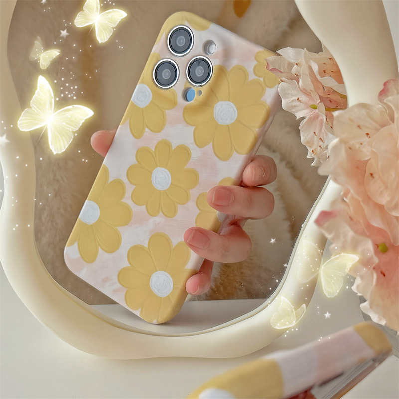 Pequeña pasta de agua fresca pintura al óleo flor apta para iphone14 Apple 15 funda para teléfono móvil 16ProMax femenino 13 suave 15PM