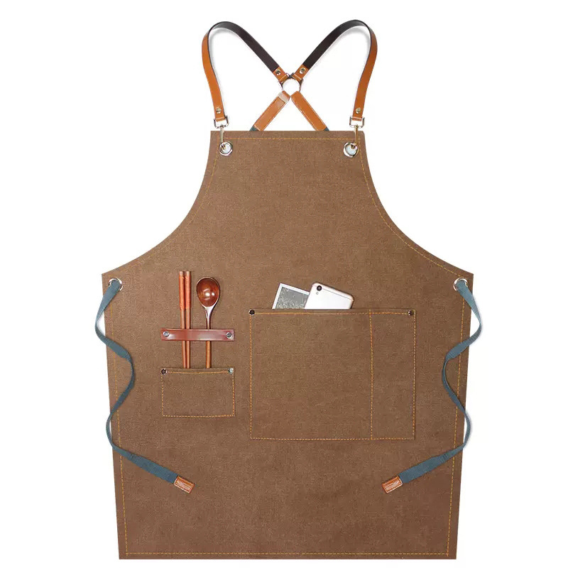 Delantal de lona gruesa Red Femenina mismo estilo peluqueros leche té tienda barista hornear cocina guardapolvos delantal al por mayor