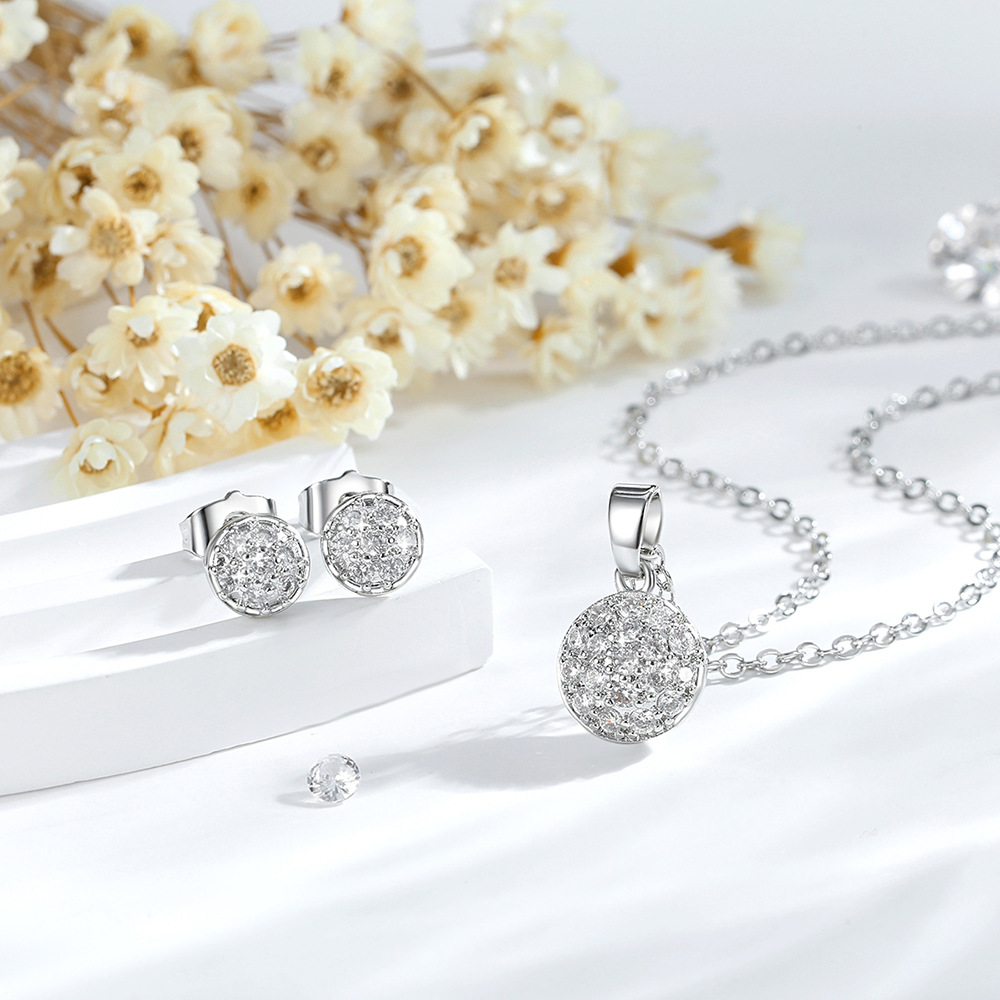 Amazon transfronterizo super brillante zircon joyas dos piezas de moda ligera de lujo collar de orejas set joyas al por mayor