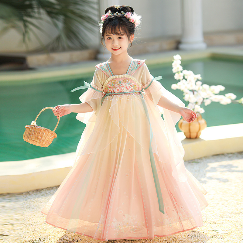 Hanfu girls spring children's 2025 new antique super fairy ancient costume spring Tang suit little girl dress spring Hanfu girls spring children's 2025 new antique super fairy ancient costume spring Tang suit little girl dress spring