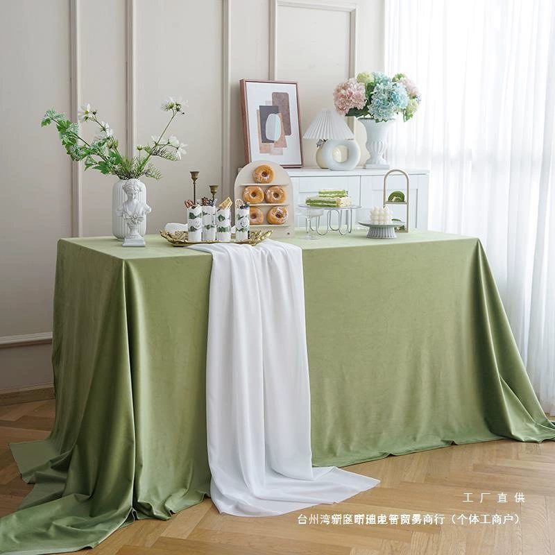 Летняя лесная матча зеленая бархатная скатерть для десертного стола, скатерть для чайного стола, уличная свадебная ткань для дня рождения, мероприятия