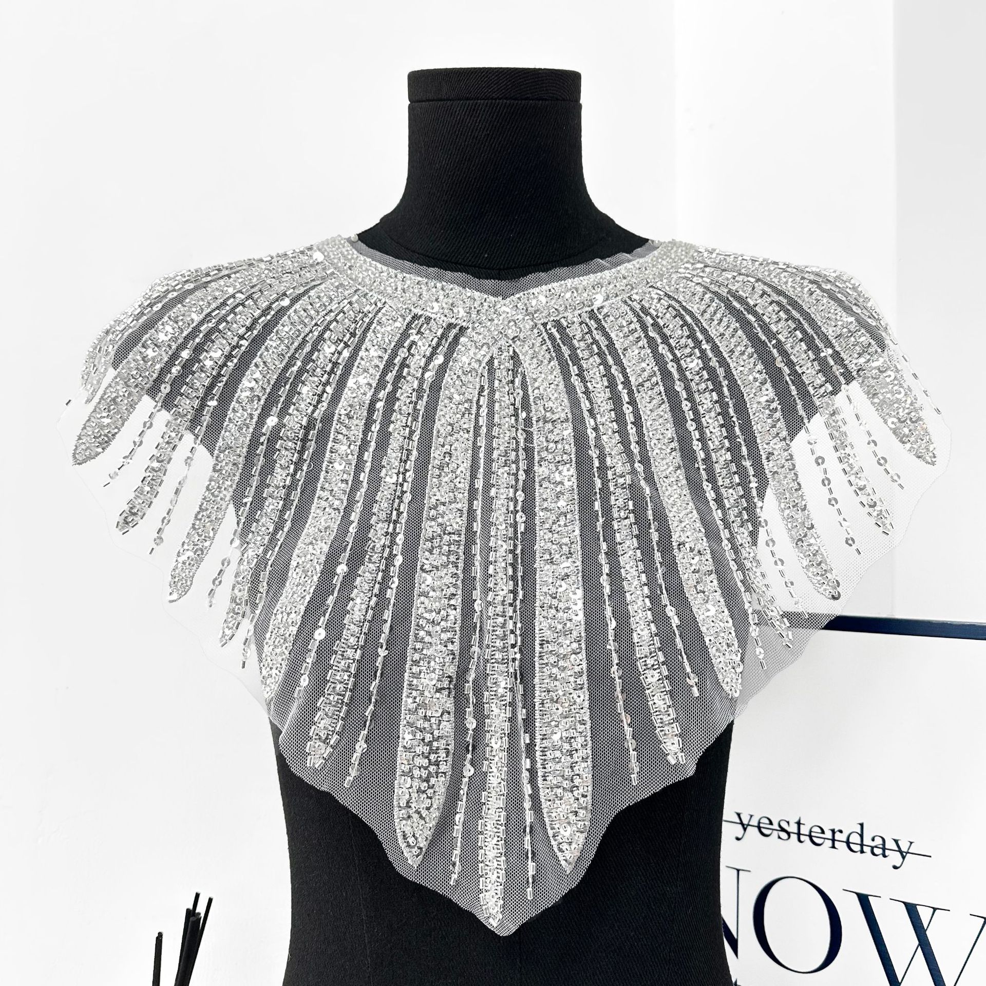 Sequin cuello de cuentas de tubo de bordilla accesorios de decoración de collar negro plata oro sequin cuello accesorios de collar de ropa transpirable image 10