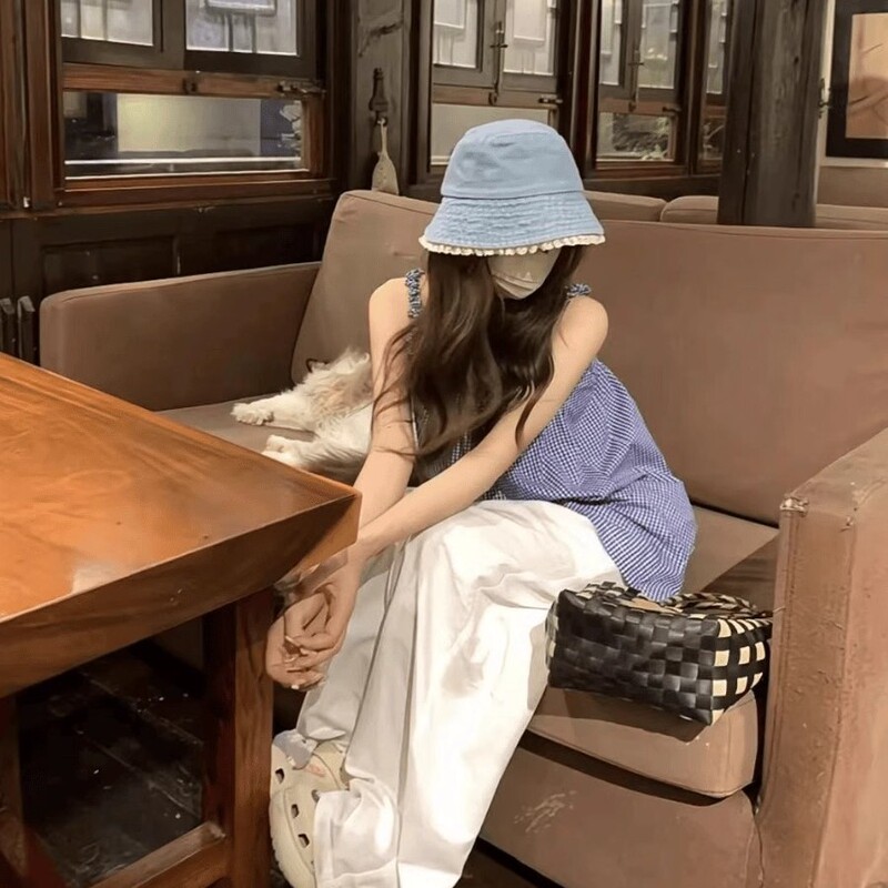 Old House Loft Cat Cafe Cozy Lace Denim Fisherman Hat Spring and Summer Sunshade All-match Girl Sun Protection Basin Hat