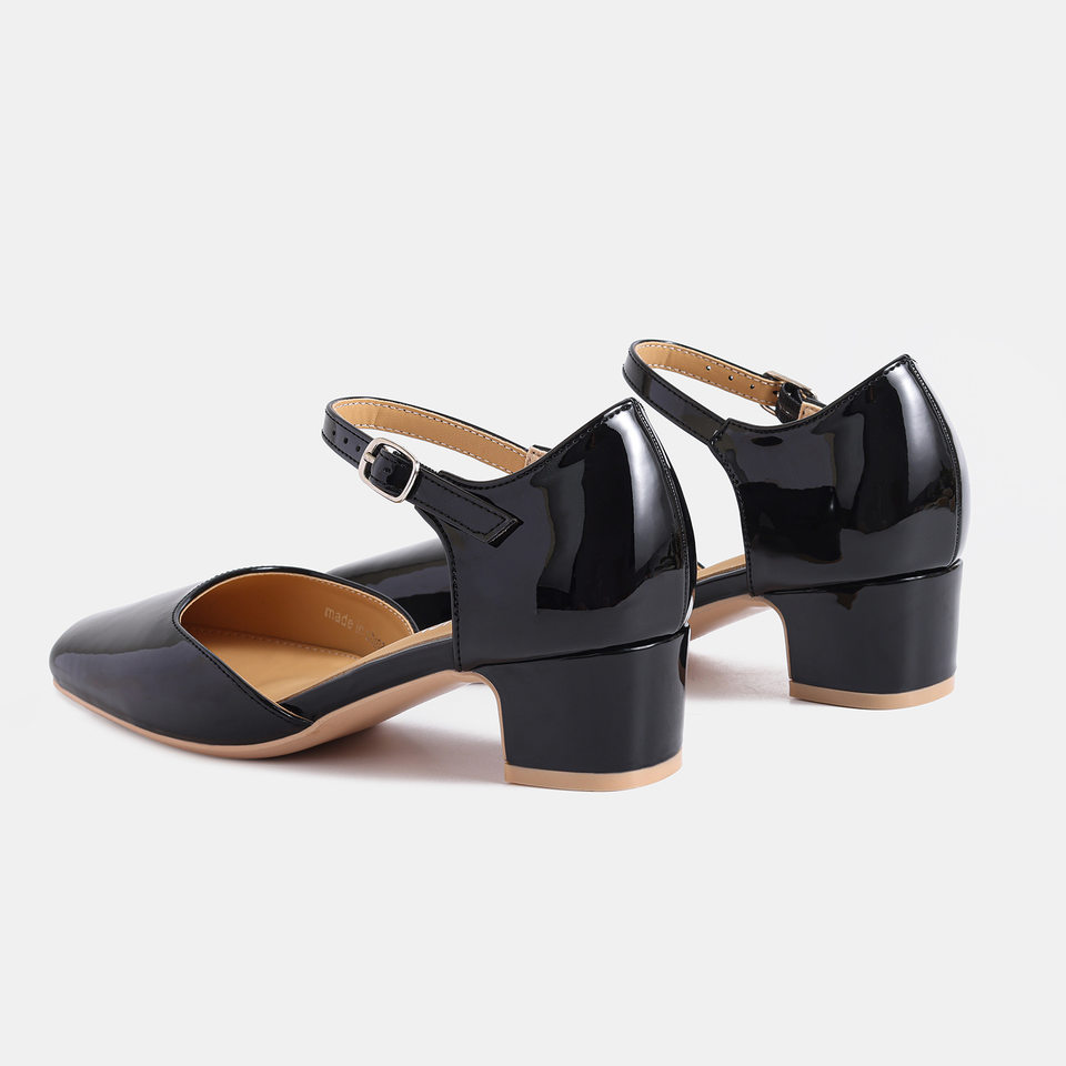 Giày sandal Mary Jane nữ bít mũi quai ngang gót thô 3–6 cm — Rượu vang đỏ, màu mơ, đen chi tiết 4