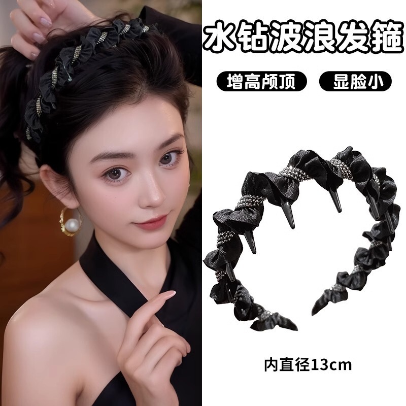 2025新款赫本风高颅顶发箍女碎发整理头箍气质发卡波浪轻奢发捆|undefined