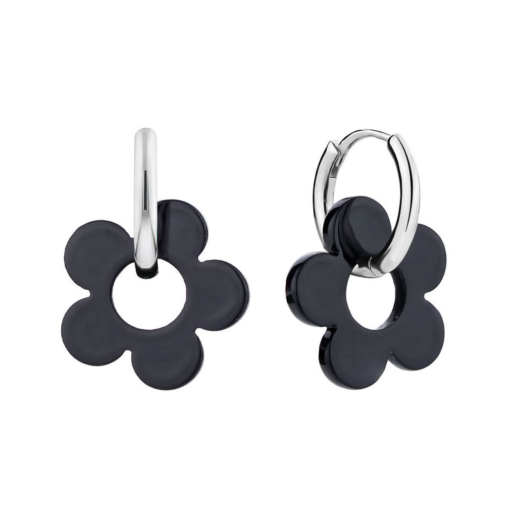 Aretes de flores negras retro S925 plata simple y fría pernos de aretes de nicho de diseño de aretes dulces aretes versátiles