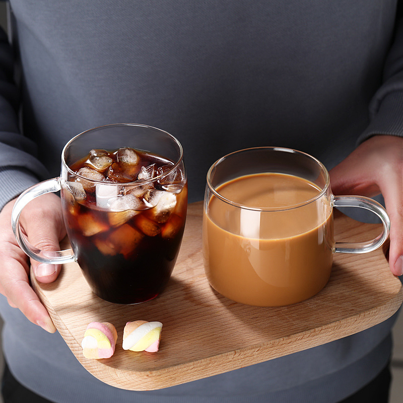 耐高溫加厚玻璃杯 帶把綠茶杯 家用涼水杯早餐杯辦公玻璃水杯透明