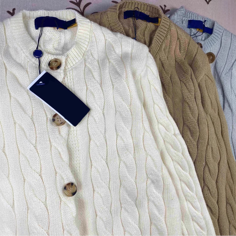 Rl Ralph Lauren Logo Thick Crew Neck Embroidered Knit Sweater Cable Knit Cardigan Short Style Autumn Winter Coat for Women