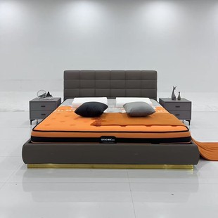 Trendy Italian Minimalist Bed with Edge Wrap, Modern Simple Double Bed, Lawrence Master Bedroom 1.8m Genuine Leather Bed
