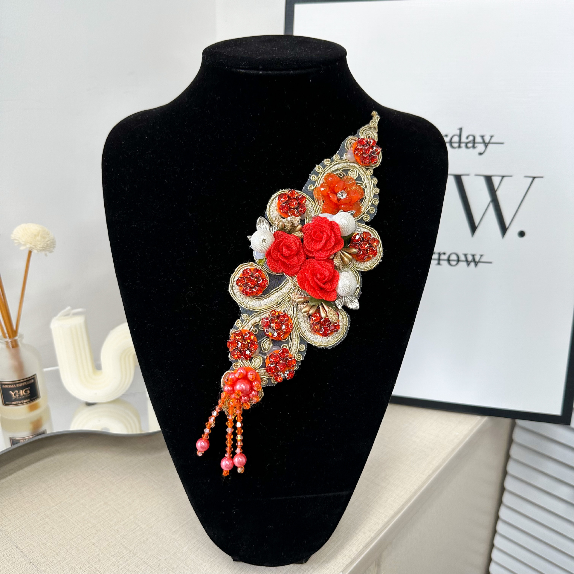 E-commerce delicado bordado clavos perlas de bordado flor de boda flor de novia ropa de decoración de estilo nacional accesorios multicolores image 4