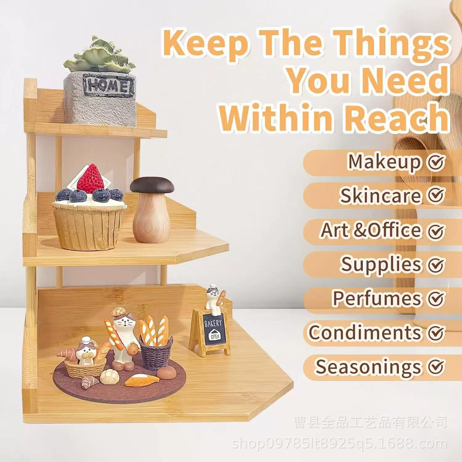 Деревянная угловая трехъярусная полка-органайзер для хранения, офисная/кухонная многоярусная деревянная полка для хранения, угловая полка