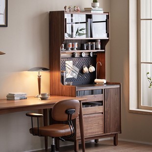 Nordic Sideboard Solid Wood Black Walnut Rock Board Small Apartment Household Living Room Integrated Wall Storage Cabinet
