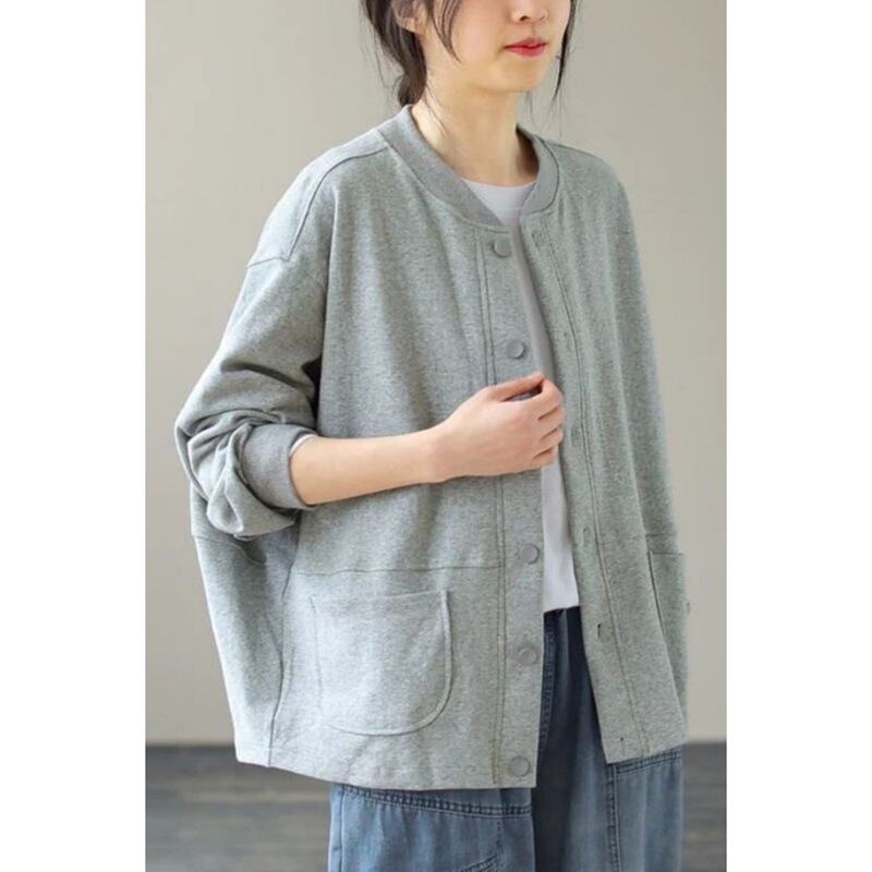 Plus-Size 150kg Extra-Large Autumn and Winter Sports Style Solid Color Cardigan Sweatshirt Mid-Length Body-Covering Baseball Jacket for Women