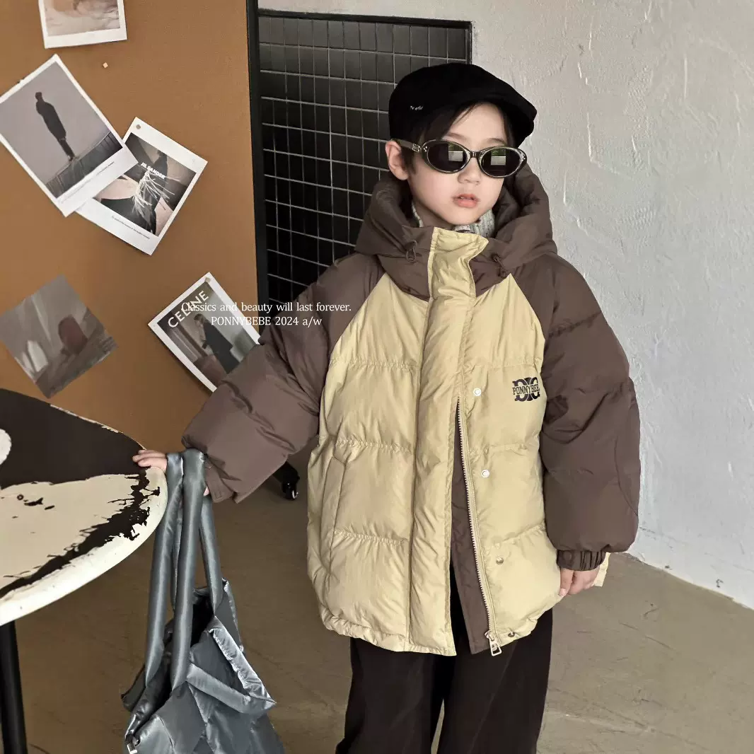 儿童羽绒服2025男童冬季新款908中大童韩版童装大标拼接羽绒外套