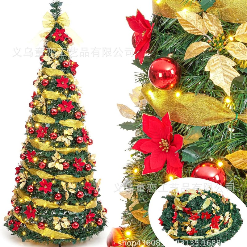 1.8メートルPVC伸縮木折り畳みクリスマスツリー帯アクセサリーpop up tree糸紅花金ledランプ帯認証|undefined