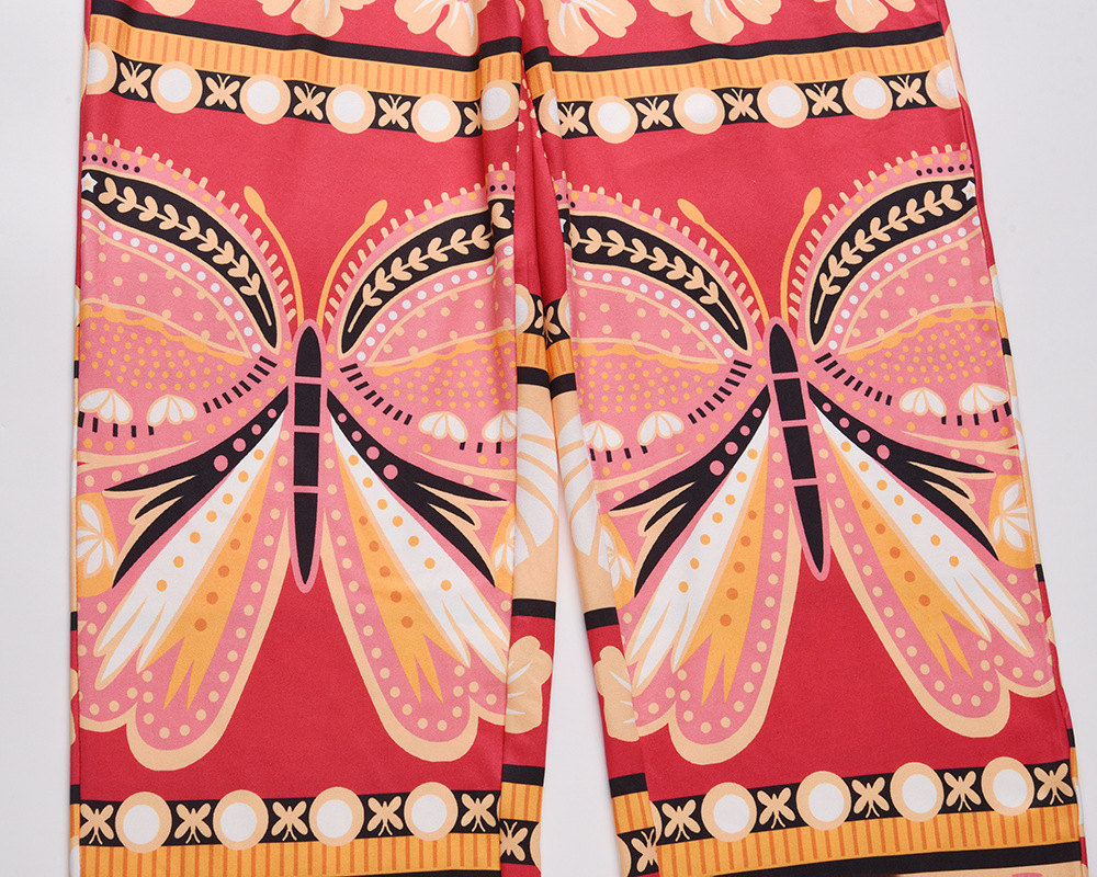 summer high waist wide leg print straight beach trousers NSHYG118518