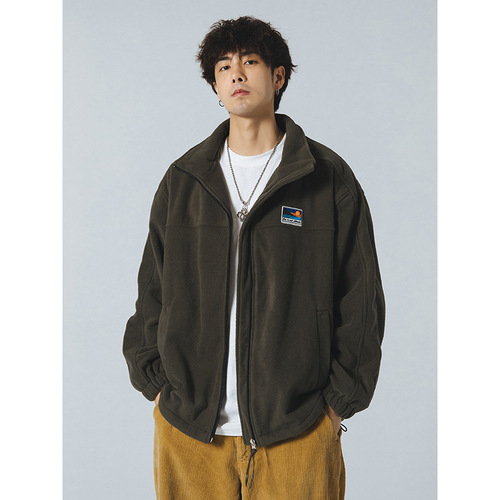 Men's and women's autumn and winter thickening bf Korean version loose fitting student fleece pure color jacket 