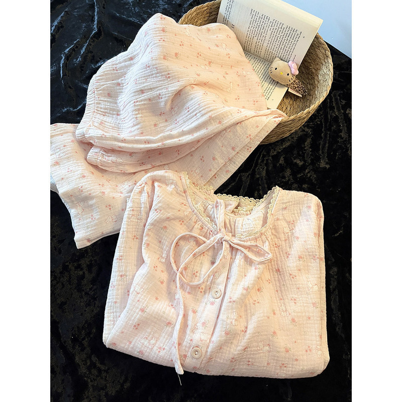 Gentle and Sweet Floral Cotton Gauze Pajamas for Women, New Spring and Autumn 2026 Casual Long-Sleeve Set Gentle and Sweet Floral Cotton Gauze Pajamas for Women, New Spring and Autumn 2026 Casual Long-Sleeve Set