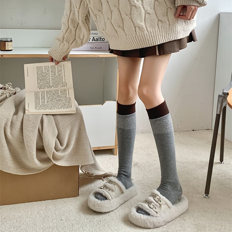 Autumn winter thick looped color blocked calf Korean Instagram internet famous double ribbed warm and slimming JK long_voghion.com