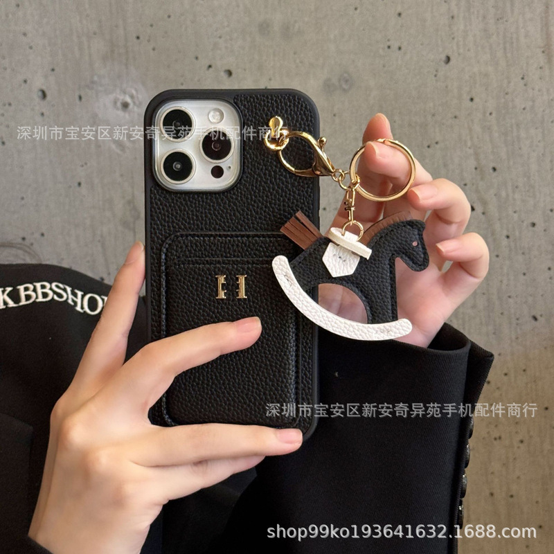 潮牌卡包挂件保护套适用iPhone17ProMax高级感荔枝纹苹果16手机壳|undefined