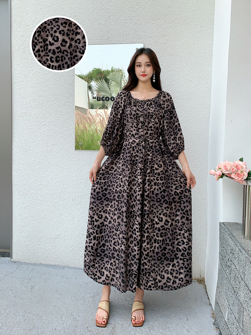 Ropa de mujer de talla grande transfronteriza europea y americana, vestido informal de algodón largo hasta la rodilla, holgado y cómodo, para verano, ropa de maternidad.
