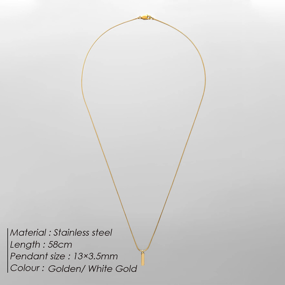 8g Weight 18K Gold Plated, White Gold Plated Plating Material 316 Stainless Steel Pendant Material Pendant Necklace Classification 316 Stainless Steel Chain Material snake chain Chain Type 1 Piece Quantity 18K Gold Plated White Gold Plated 316 Stainless Steel Geometric Hip-Hop Simple Style Snake Chain Pendant Necklace For Unisex