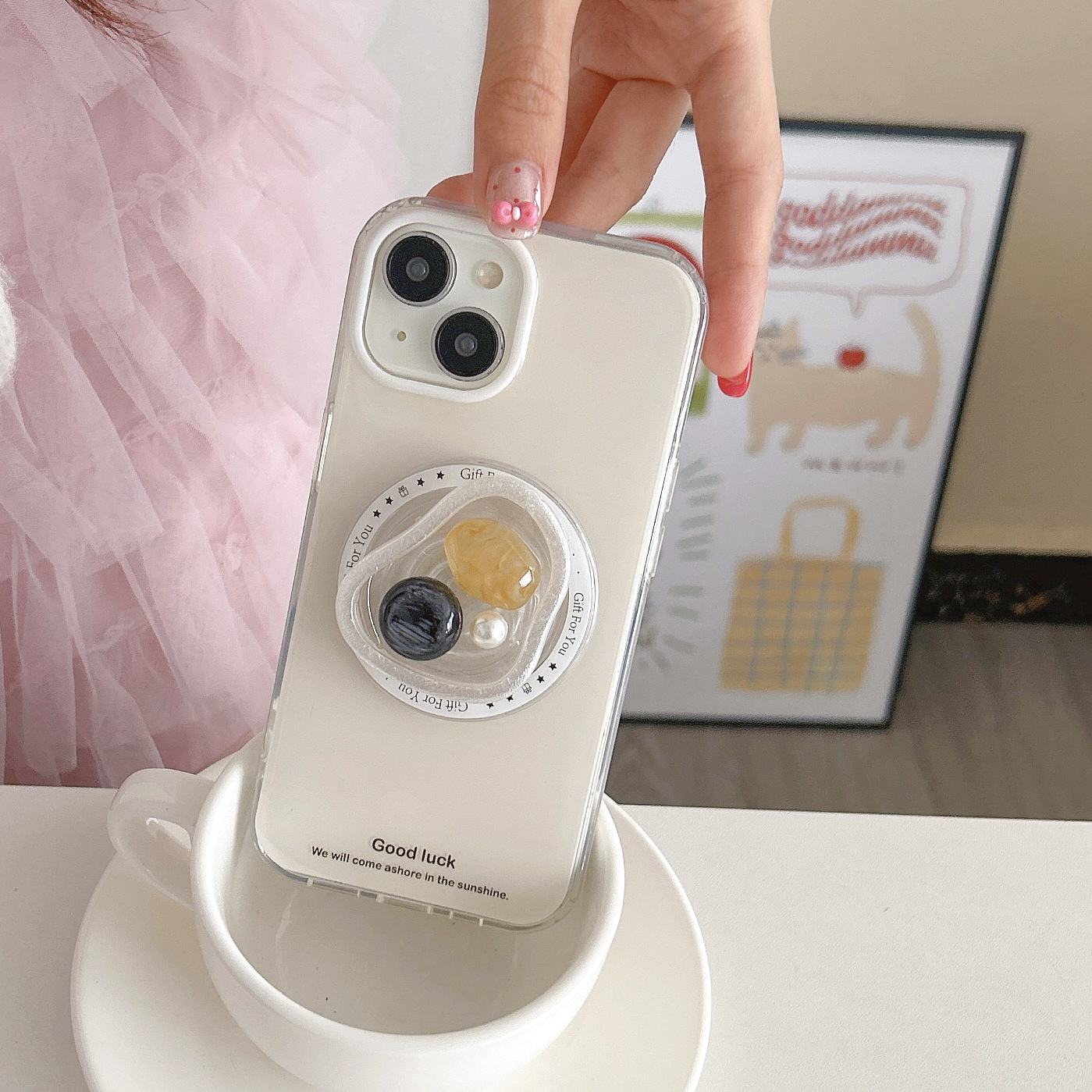 Coreano simple fondo blanco inglés adecuado para Apple 15ProMax funda para teléfono móvil 16Pro atracción magnética 14/13 nicho 16PM