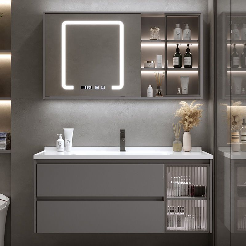 Luz de lujo de cerámica integrada cuenca baño gabinete combinación baño lavabo inteligente lavabo traje