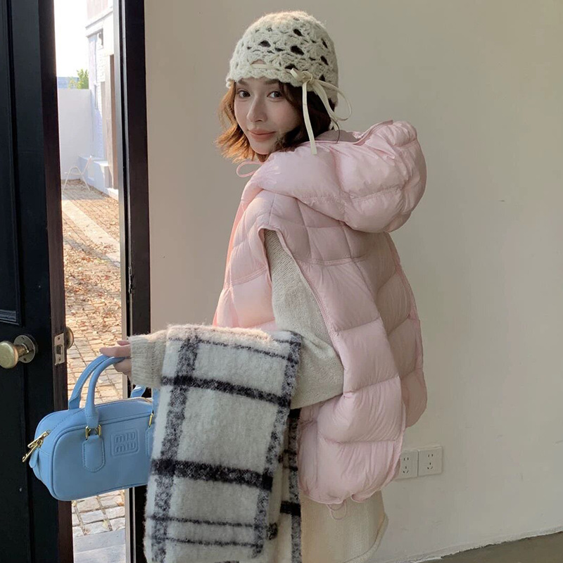 2026 New Style Bud Hat Down Vest for Women, Korean Fashion, Slimming, High-End, Candy Color, Warm Outerwear Vest
