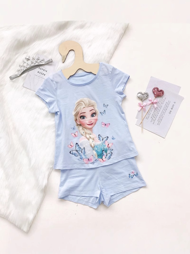 Pijamas de algodón de verano de niñas 2026 nuevos niños delgados ropa para el hogar de niños niñas Aisha set de mangas cortas