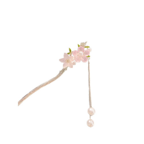 Ancient style peach blossom tassel hairpin for women, new Chinese style cheongsam hairpin on the back of the head, high-end hairpin, Hanfu headwear