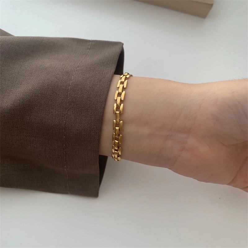 European and American High-End Plain Chain Strap Bracelet Women's Spring and Summer Accessible Luxury Niche Chain Titanium Steel Plated 18K Gold Hand Jewelry