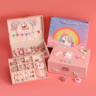 Children's Necklace Bracelet Set Girls Princess KT Cat Hair Accessories Baby Little Girl High-end Jewelry Box Birthday Gift
