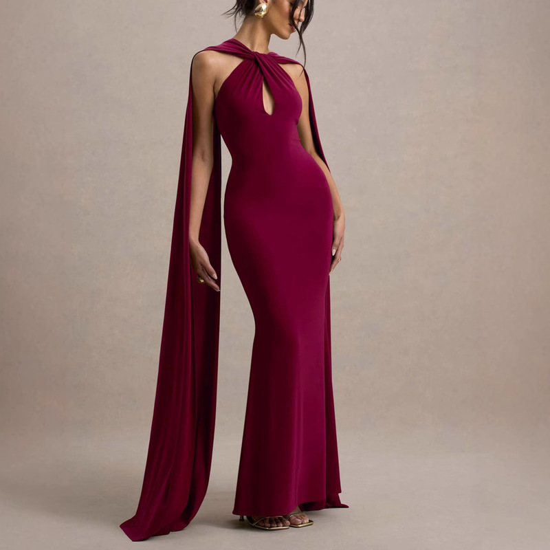 2026 Spring New European and American Amazon Cross-Border Foreign Trade Women's Waist-Cinching Shawl-Style Dress Mermaid Long Evening Gown 2026 Spring New European and American Amazon Cross-Border Foreign Trade Women's Waist-Cinching Shawl-Style Dress Mermaid Long Evening Gown