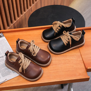 Children's Leather Shoes 2025 Spring & Fall Men's and Women's Genuine Leather Low-Top Wide-Head Baby Soft-Soled Classic Retro British Style Shoes