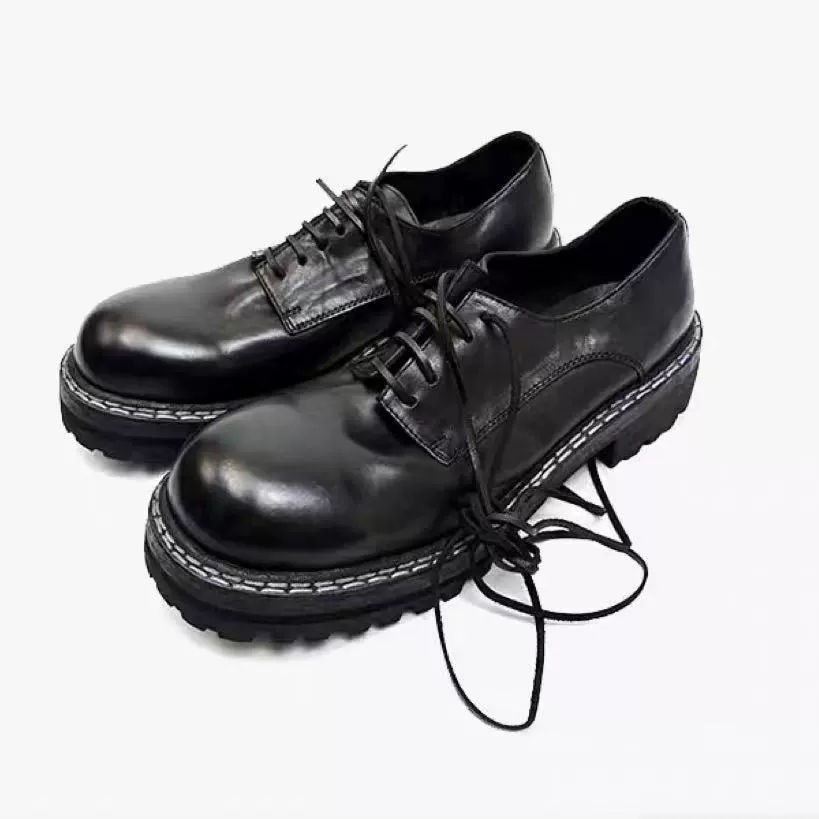 GR02V кожаные туфли-дерби с двойной нитью, ручной прошивкой, подошвой "собачий зуб", толстой подошвой для увеличения роста, из натуральной кожи первого слоя.