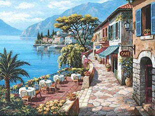 Teahouse corridor corridor seaside town seaside dining hall cafe house cross stitch