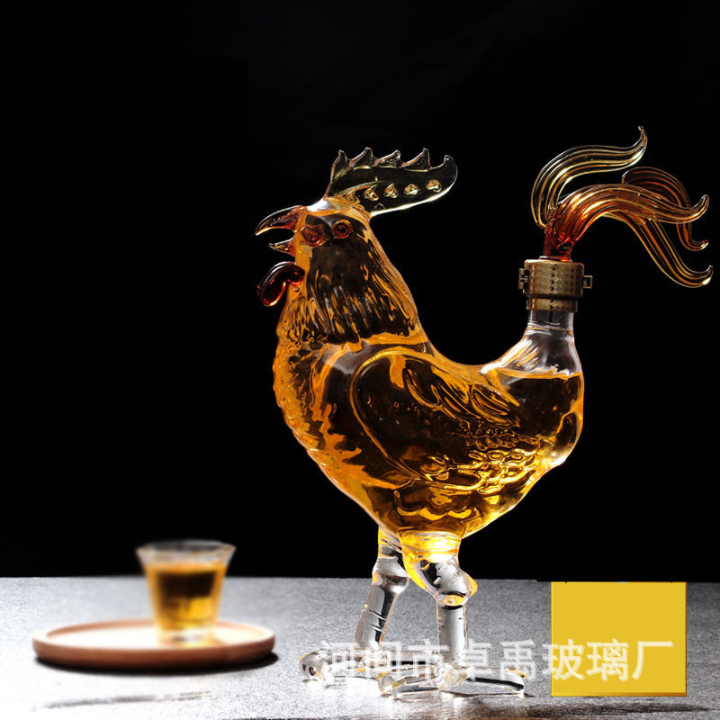 十二生肖动物鸡泡酒瓶 金鸡玻璃醒酒器 工艺动物酒瓶个性密封摆件