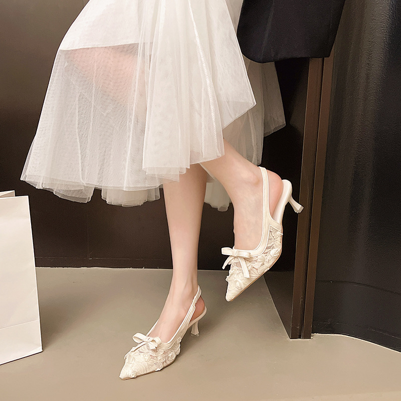 2025 Autumn New French Style Thin Heel Mid-Heel Closed-Toe Sandals Women, Korean Version Bowknot, Suitable For Pairing_vogvips.com