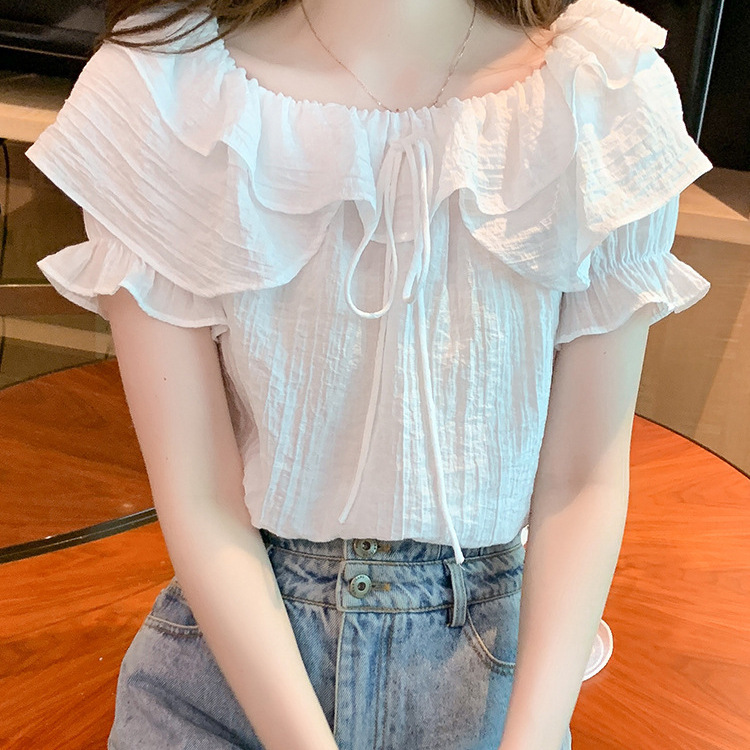 French Fashion Ruffled Slim-Fit Slimming Design T-shirt Chic Niche Ins Bubble Sleeve Spice Girls Pure Desire Style Top French Fashion Ruffled Slim-Fit Slimming Design T-shirt Chic Niche Ins Bubble Sleeve Spice Girls Pure Desire Style Top