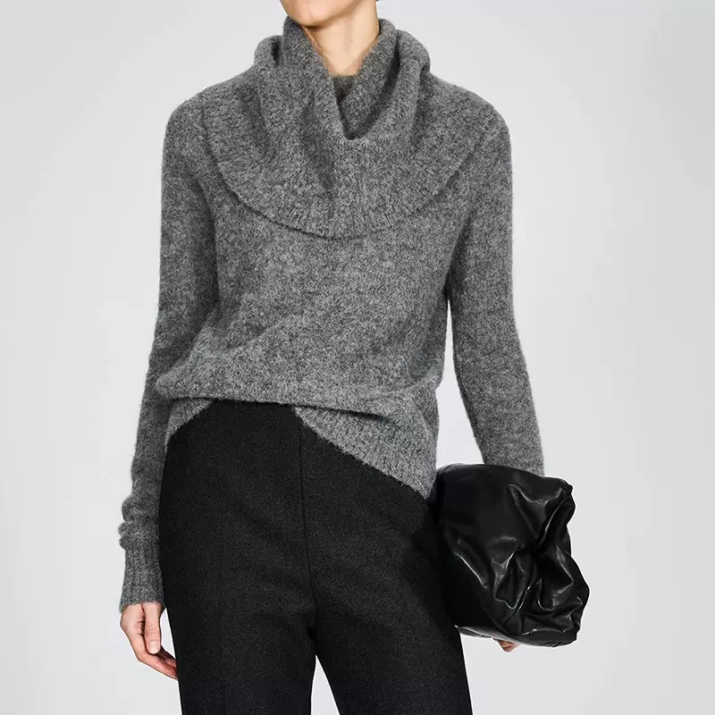 开黑标/限量幼羊驼 蓬松轻暖堆堆蜗牛大荡领针织套衫2026冬季新款