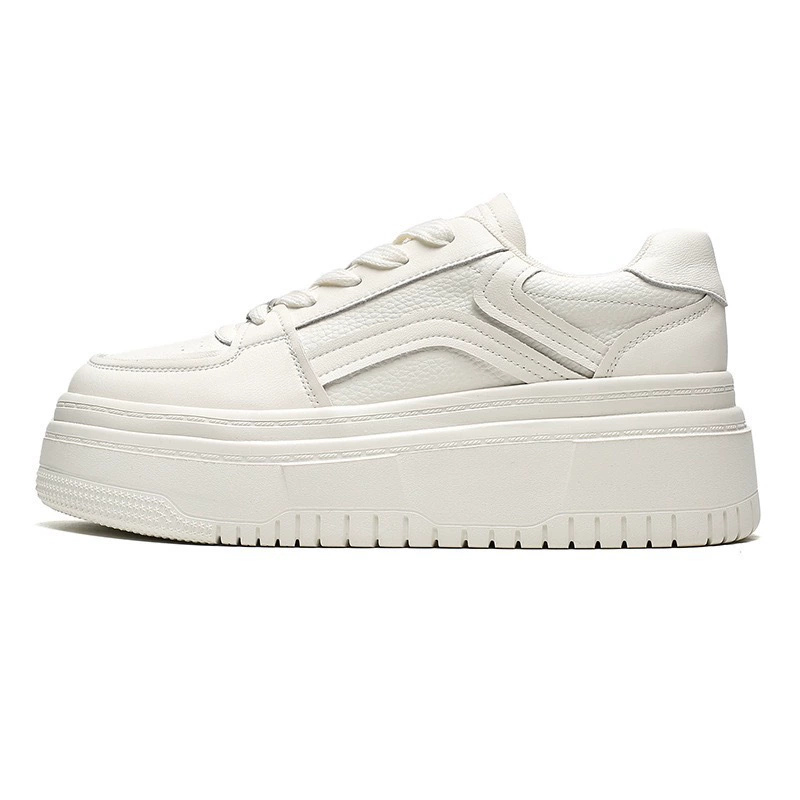 White shoes, footwear, universal breathable sneakers platform for leisure, genuine leather, trend of season