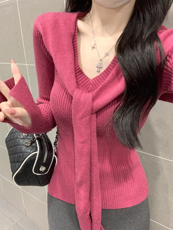 含羊毛薄款毛衫秋季韩版披肩可拆卸针织衫V领长袖修身打底上衣女|undefined