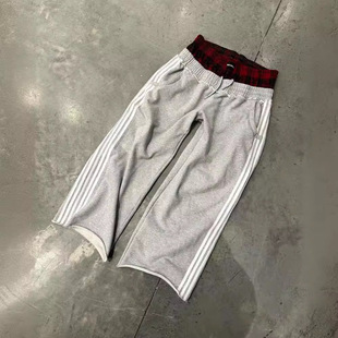 American-style Casual Sports Pants Side Three-bar Stitching Plaid Comfortable Loose Wide-leg Straight Pants Street Fashion
