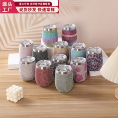 跨境亞馬遜鑲鑽鑽石吸管雙層不鏽鋼保溫12oz蛋杯創意禮品杯批發