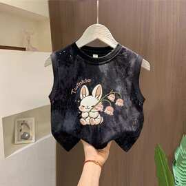 男女童纯棉透气夏季新款帅气潮流亮片夏装儿童无袖扎染上衣背心