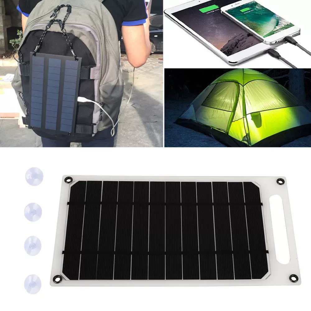 廉价板单晶太阳能板10W便携式太阳能电池板5VUSB户外露营手机充电