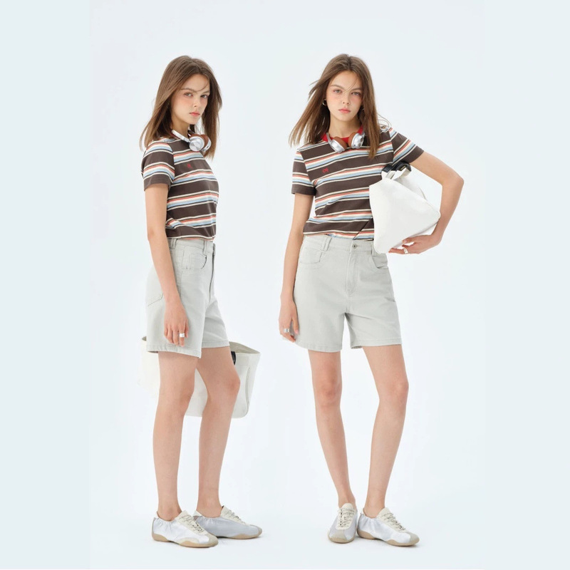 Coolmei Pai 2026 Summer New Style Elastic Comfortable Denim Shorts for Women High-Waisted Casual Wide-Leg Straight Pants